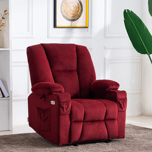 Fabric Electric Power Recliner Chair with Heat and Massage, Burgundy