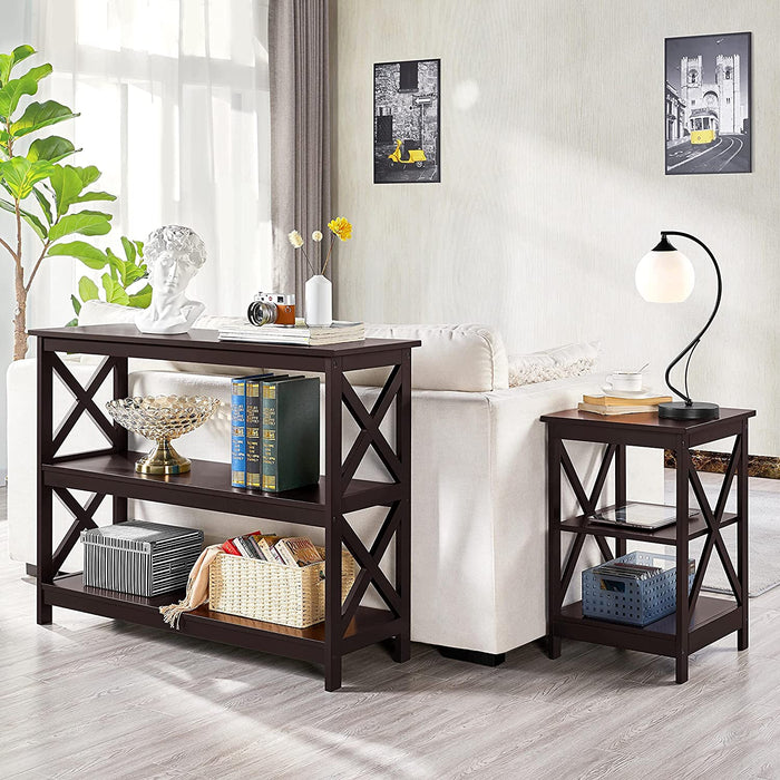 3-Tier Espresso Console Table with Storage Shelves