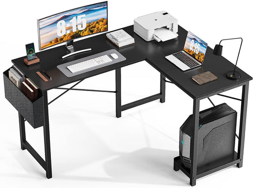 Black 49″ L-Shaped Computer Corner Desk with Storage