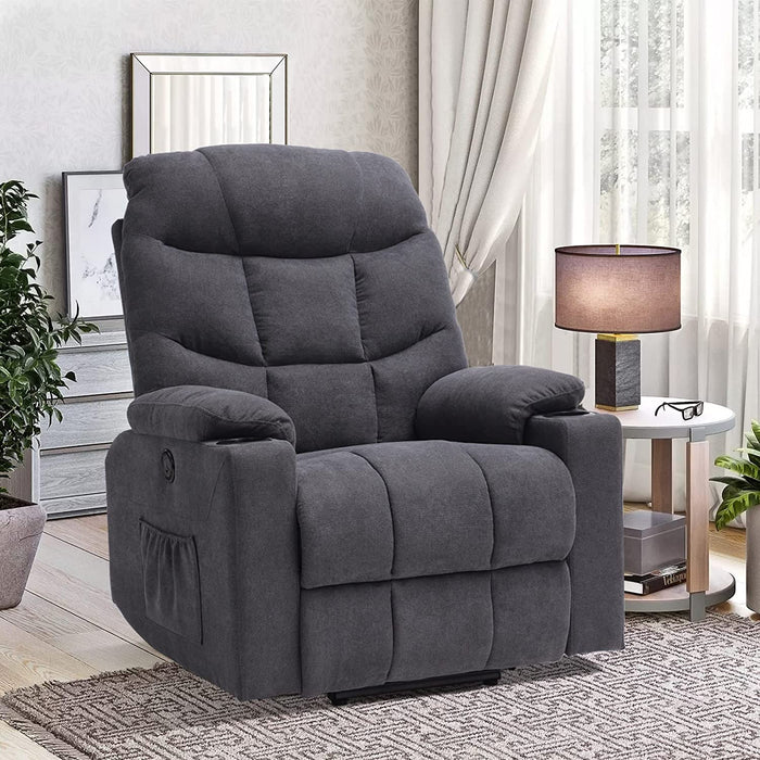 Grey Blue Power Lift Recliner with Heat & Massage