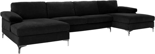 Black Double Wide Velvet U-Shape Sectional Sofa