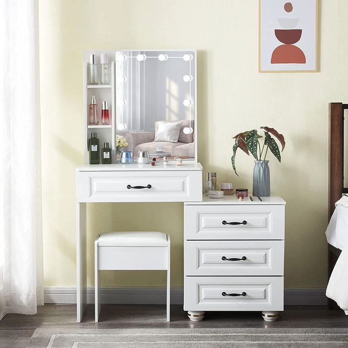 White Vanity Desk Set with Lighted Mirror and Charging Station