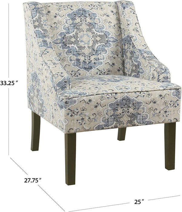 Antiqued Blue Velvet Armchairs with Swooping Design