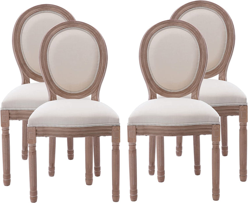 Set of 4 French Country Oval Fabric Dining Chairs