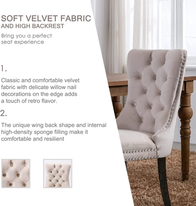 Beige Tufted Velvet Dining Chairs Set of 6