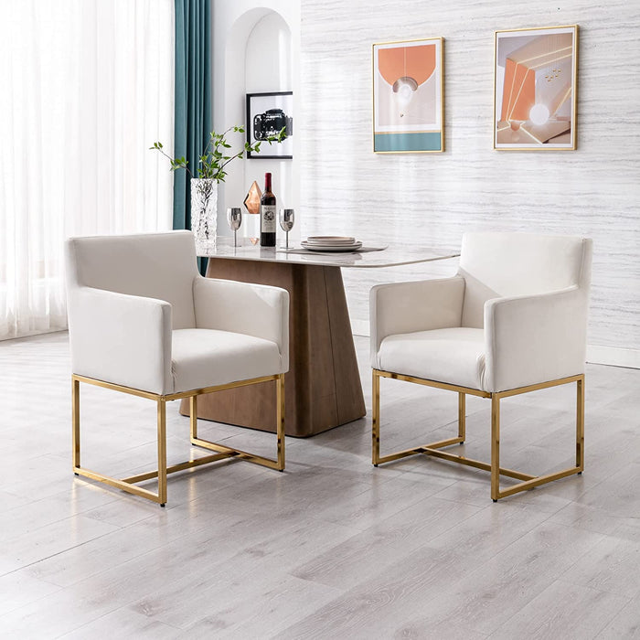 Set of 6 Ivory Velvet Dining Chairs with Arm