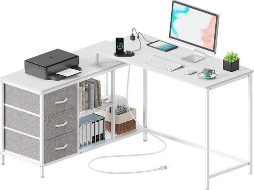 White L-Shaped Desk with Power & Storage