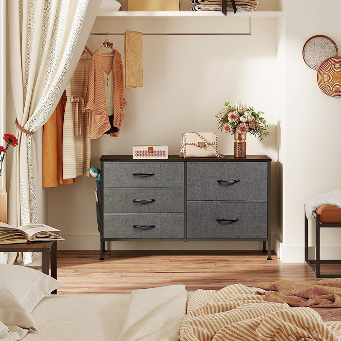 Wide 5-Drawer Dresser with Drawer Organizers, Dark Grey