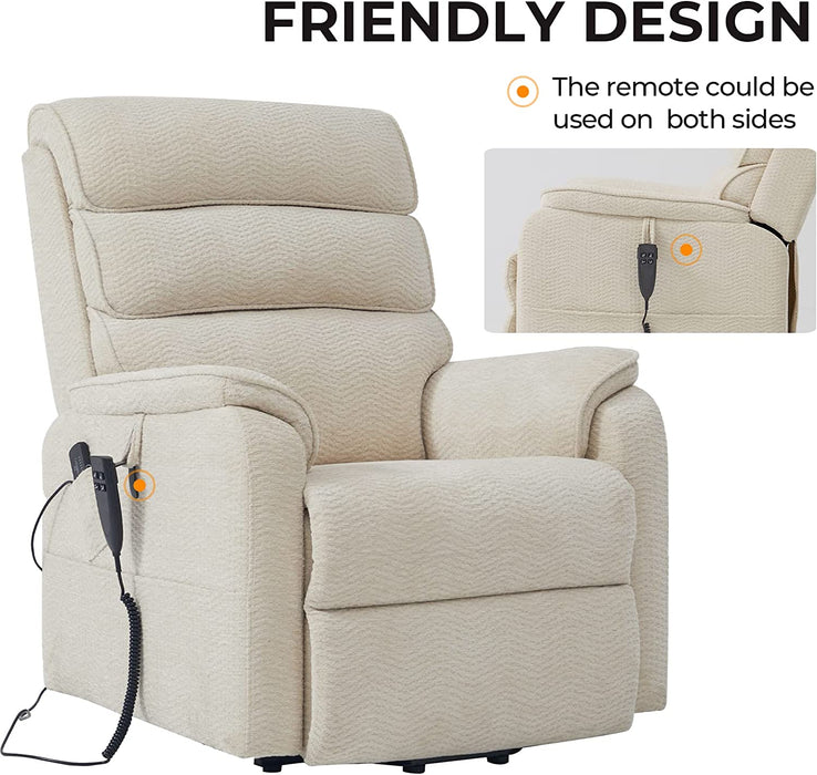 Beige Chenille Electric Power Lift Recliner