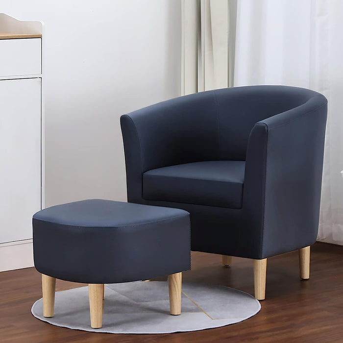 Navy Blue Mid Century Accent Chair with Ottoman