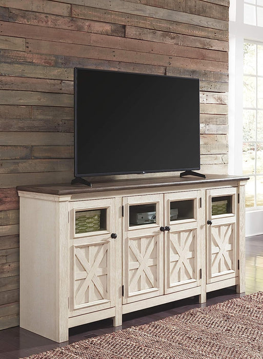 Farmhouse TV Stand, 72", 3 Cabinets, Whitewash