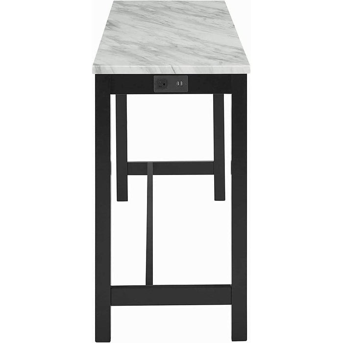 Blue Velvet Bar Table with 3 Stools, Faux Marble