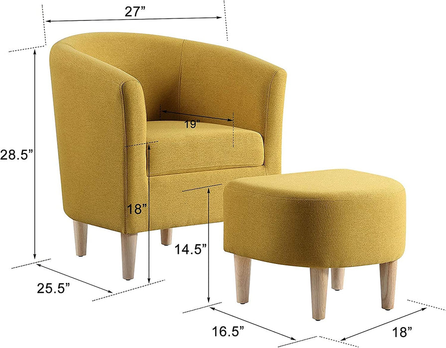 Mustard Yellow Upholstered Accent Chair with Ottoman