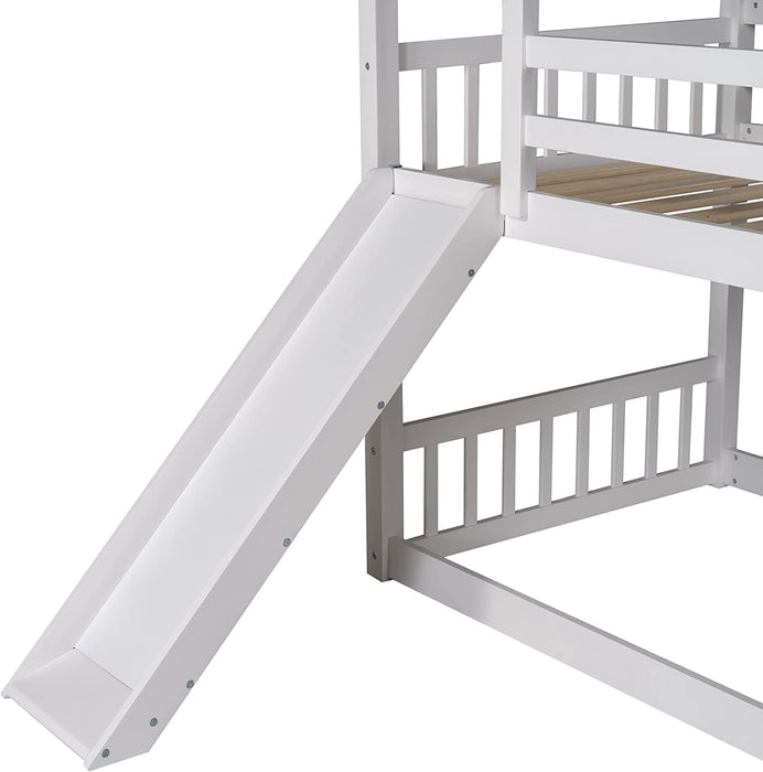 White Bunk Bed with Slide and Safety Rail