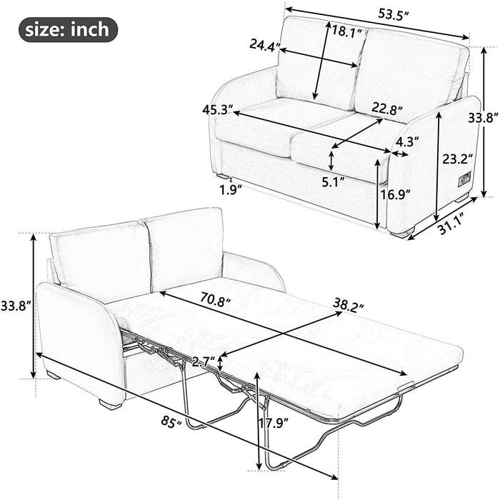 Black Love Seat with Sleeper, USB and Plug