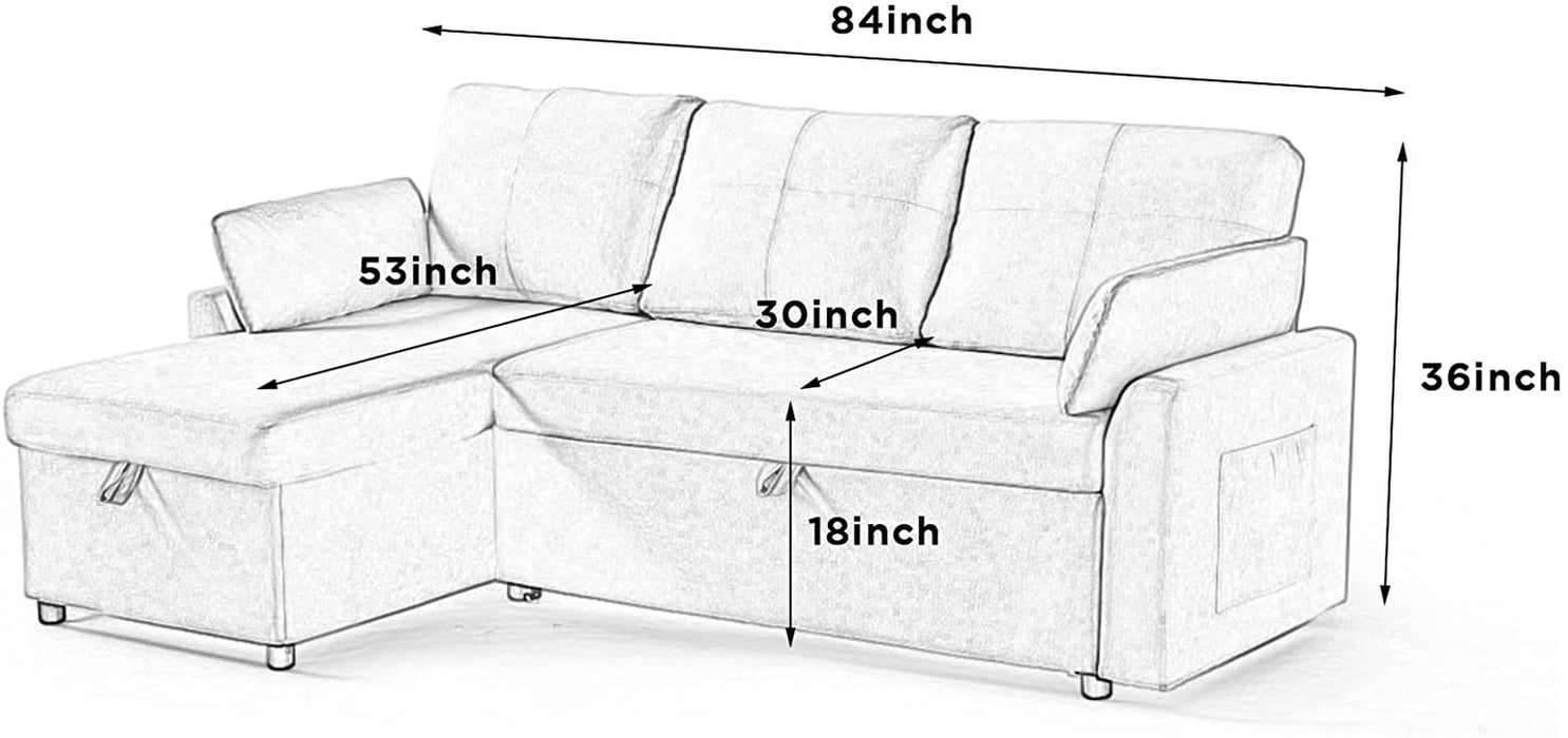 Gray Sectional Sofa Bed with Storage Chaise