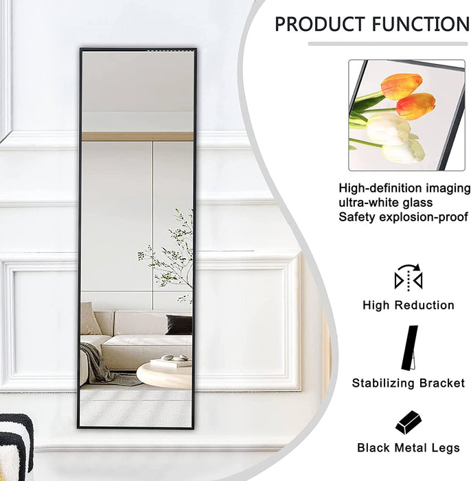 Thin Black Aluminum Alloy Framed Wall Mirror