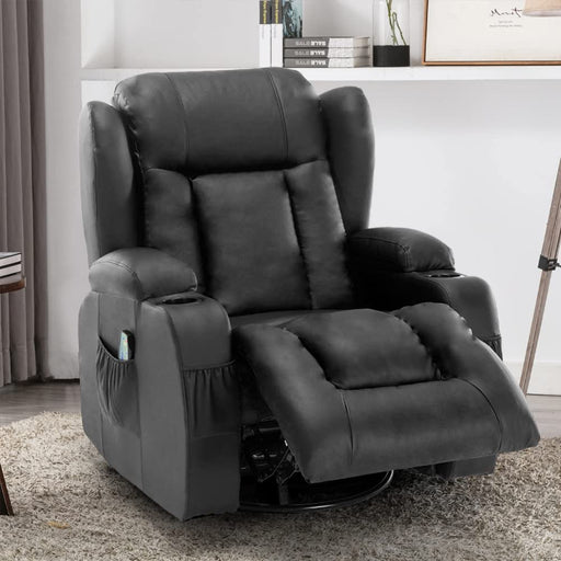 Black PU Leather 360-Degree Swivel Massage Recliner