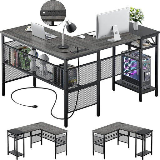 L-Shaped Computer Desk with USB and Power Outlet