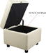 Cream Leather Storage Ottoman with Tufted Top