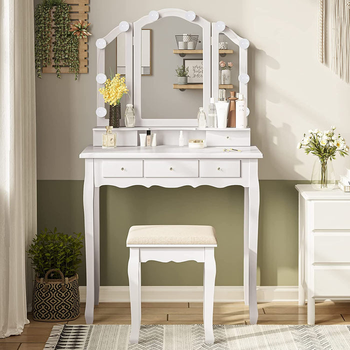 Lighted Tri-Folding Mirror Vanity Set