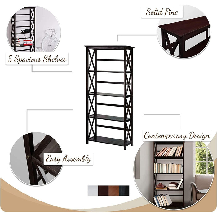 Espresso Montego Bookcase with 5 Shelves (New)