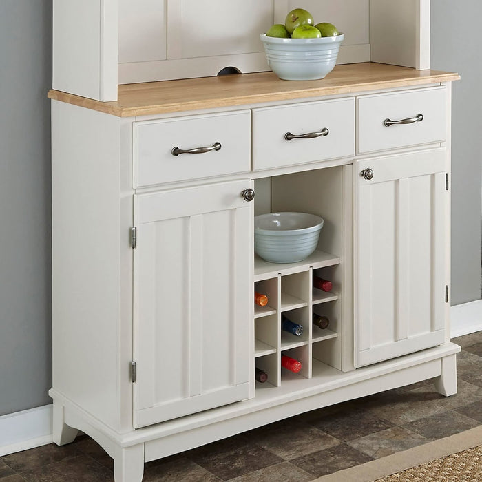 Off-White Server with Hutch and Wood Top