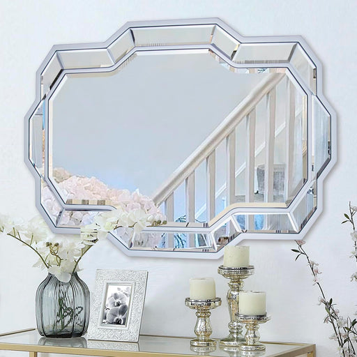 Silver Wall Mirrors Decor, Large Living Room Mirror with Beveled Frame, Irregular Decorative Mirror for Entryway, Bathroom 36''X24''