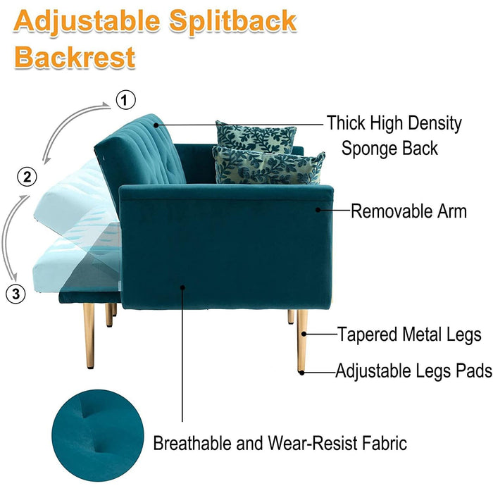 Convertible Velvet Sofa with Golden Legs for Small Spaces