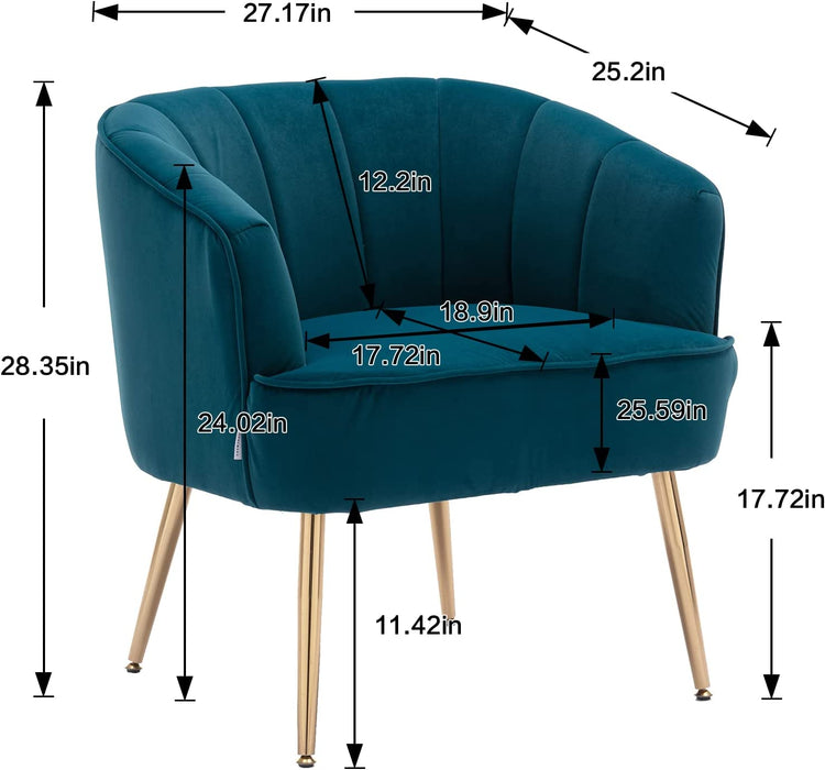 Teal Velvet Accent Chair with Golden Legs