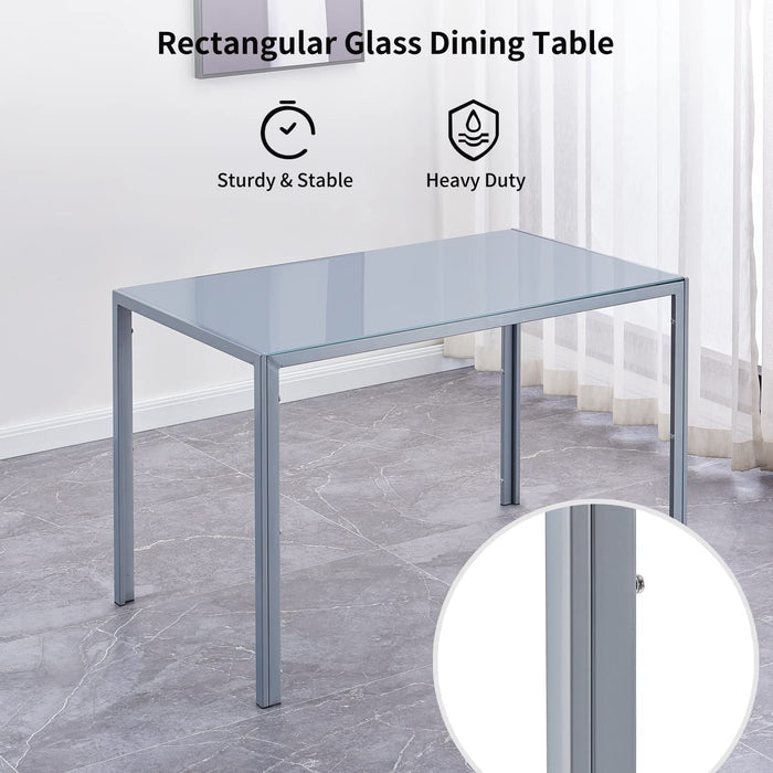 Gray Rectangular Glass Dining Table, 6-Person