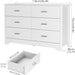 6 Drawer Dresser with Metal Handles, White