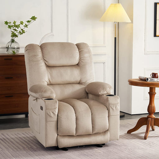 Beige Electric Power Recliner with Heat & Massage