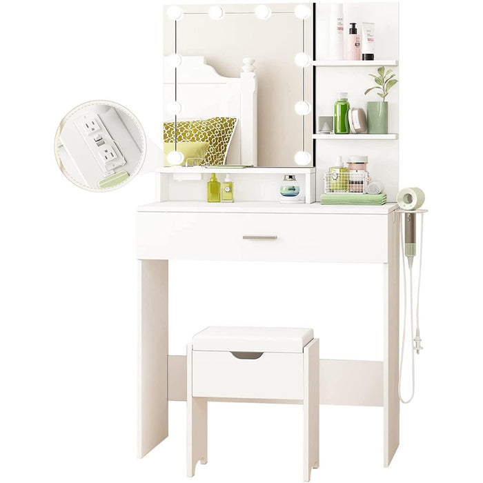 White Vanity Set with Lighted Mirror & Power