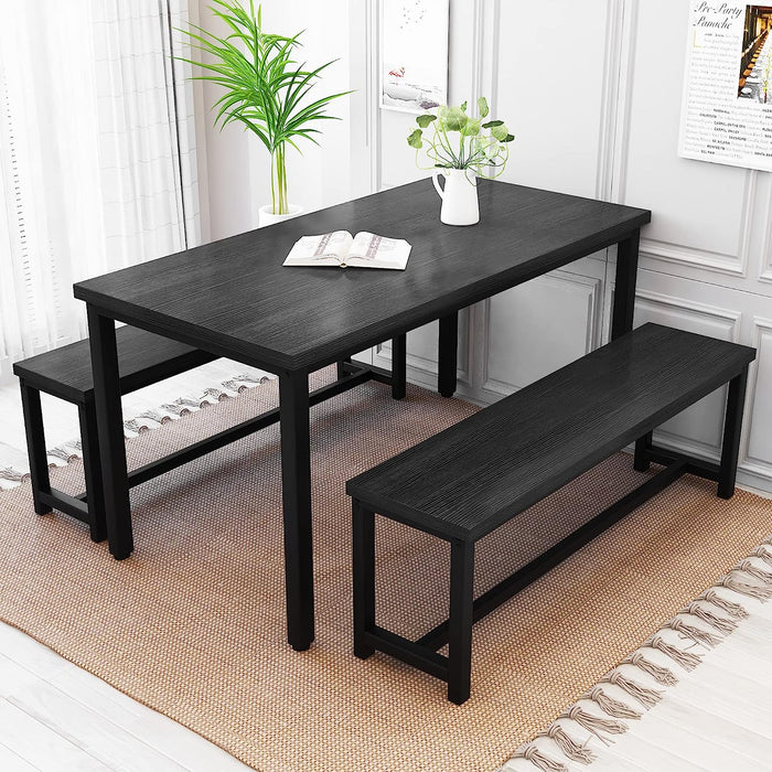 Rectangular Dining Table and Chairs for 4, Modern Wood Bench Dining Room Table Set