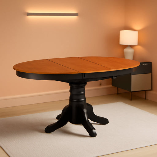 Wooden Oval Kitchen Table with Black Finish, Cherry Top
