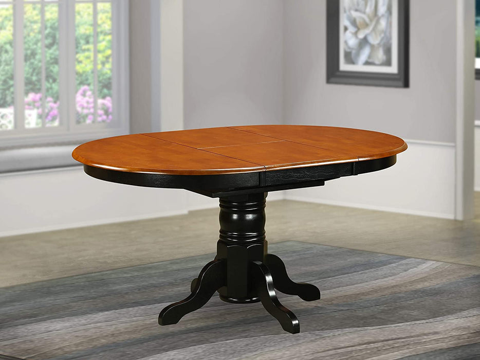 Wooden Oval Kitchen Table with Black Finish, Cherry Top