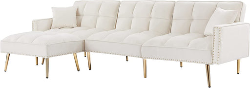 Off-White Tufted Reversible Sectional Sofa Bed