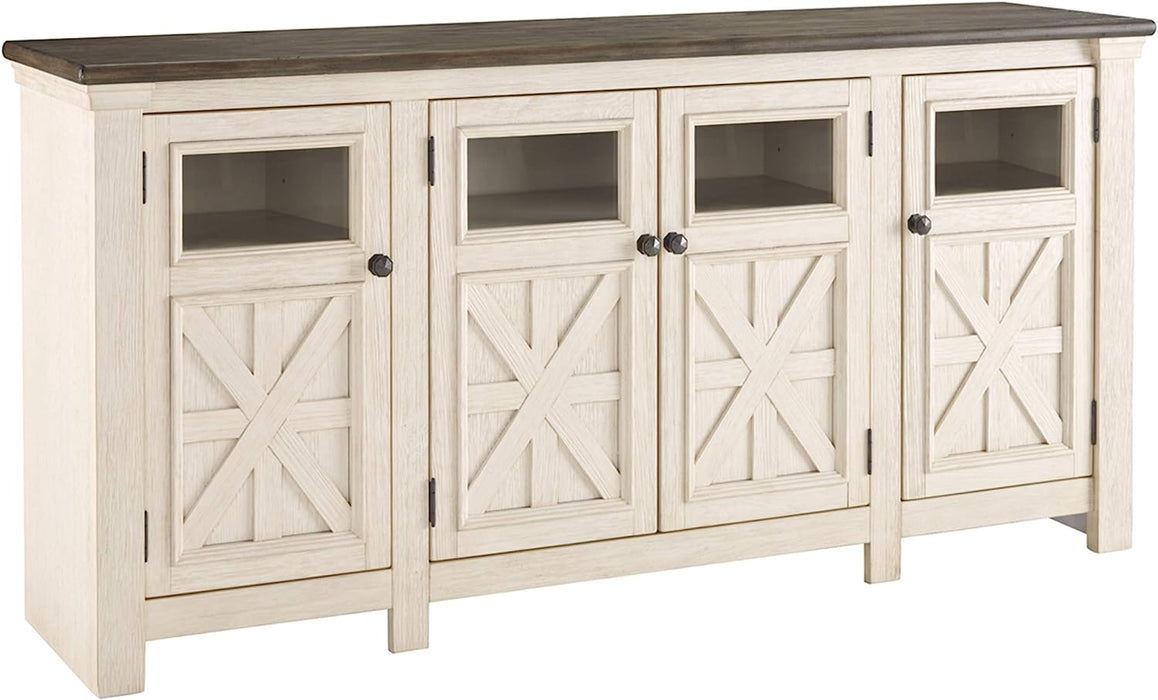 Farmhouse TV Stand, 72", 3 Cabinets, Whitewash