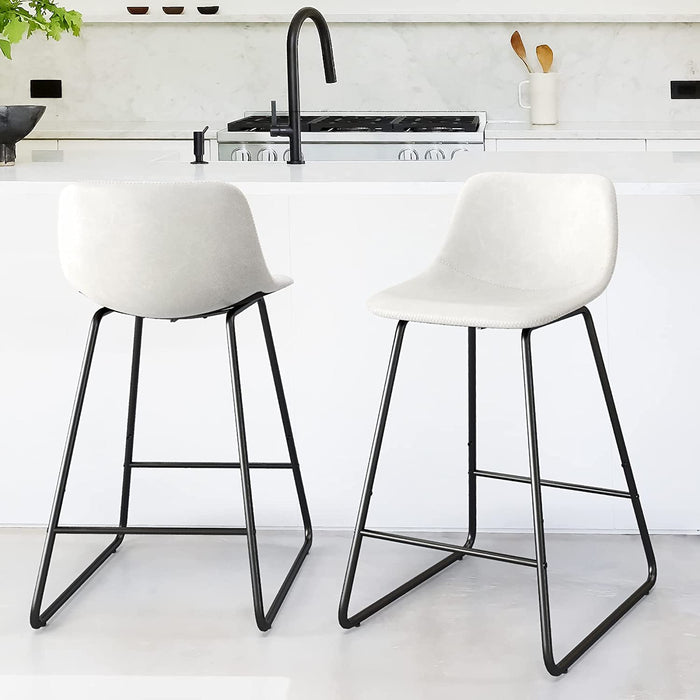 Industrial Faux Leather Bar Stools Set of 2 in White