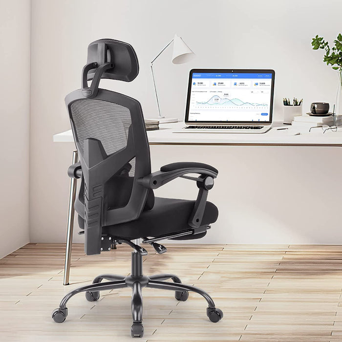 Adjustable High-Back Mesh Office Chair with Footrest