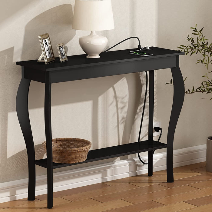 Black Console Table with Outlets and USB Ports