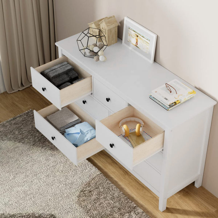 White 7-Drawer Modern Dresser with Solid Wood Legs