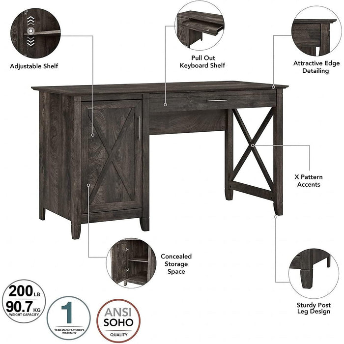 Key West Desk with Storage and Lateral File, Gray