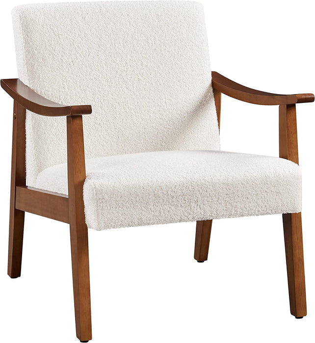 Mid-Century Modern Ivory Accent Chair with Wood Legs