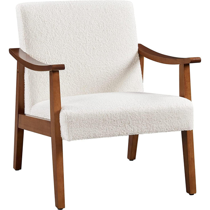 Mid-Century Modern Ivory Accent Chair with Wood Legs