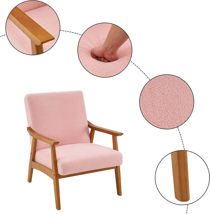 Retro Pink Armchair with Solid Wood Frame