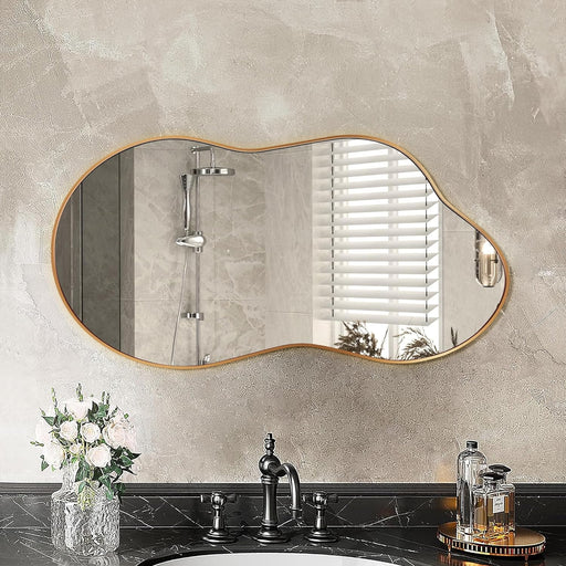 Irregular Wall Mirror - Wall Mirrors Decorative 20"X36" Gold Asymmetrical Mirror Aviation Aluminum Alloy Frame for Bathroom, Bedroom, Living Room, Cloakroom, Entryway