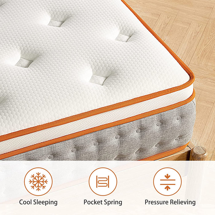 Orange Queen Hybrid Mattress, 12″ Pocket Coils