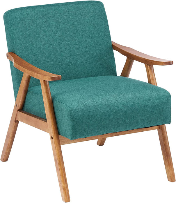 Green Mid-Century Modern Lounge Chair with Wooden Frame